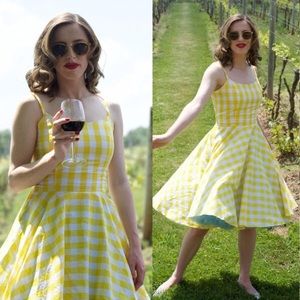 Maggie Tang Women's Plaid Print Cami Dress Vintage Casual Party Dress - Yellow